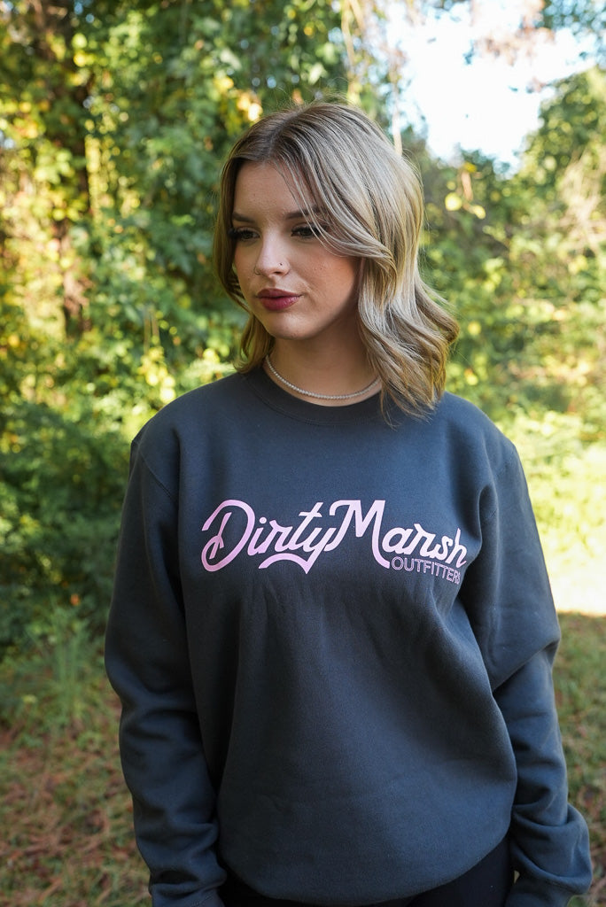 Tombstone Crewneck | Charcoal with Pink Logo