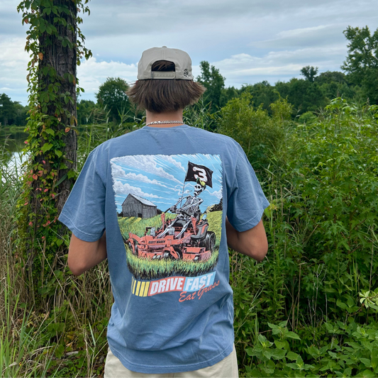 Drive Fast Eat Grass Tee | Washed Denim