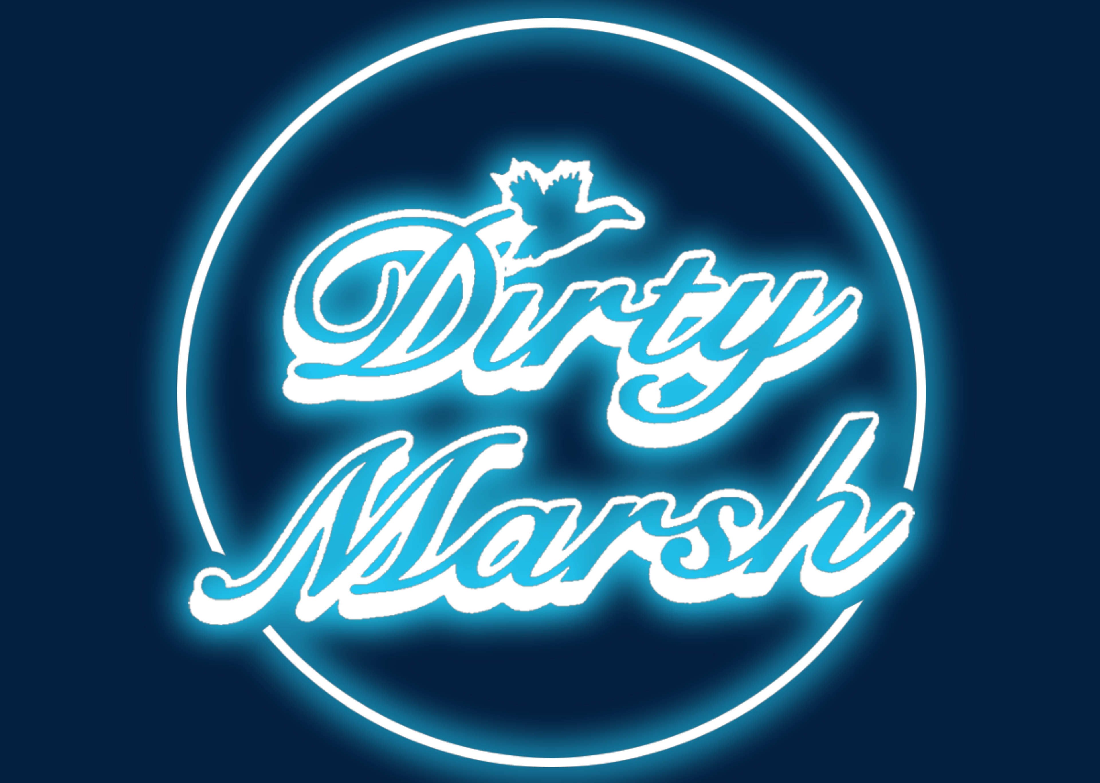Neon sign with 'Dirty Marsh' text on a dark background